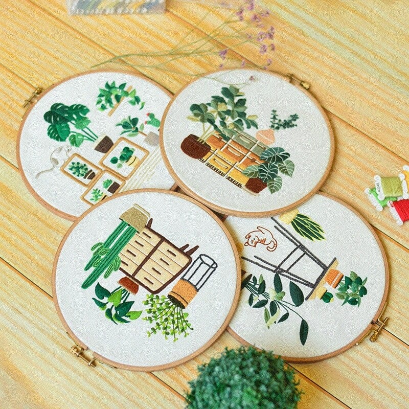 Cute Potted Plant Embroidery Kit Embroidery Kit CraftsPal